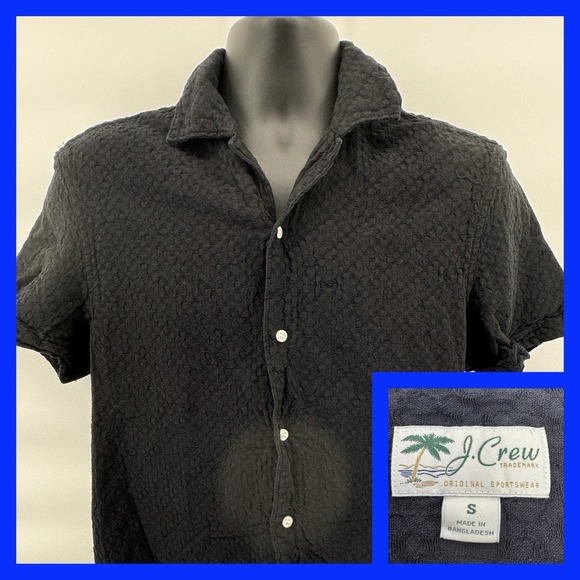 J. Crew Other - VTG J Crew Mens Black Textured Short Sleeve Button Up Shirt SZ S 90s‎ Sportswear
